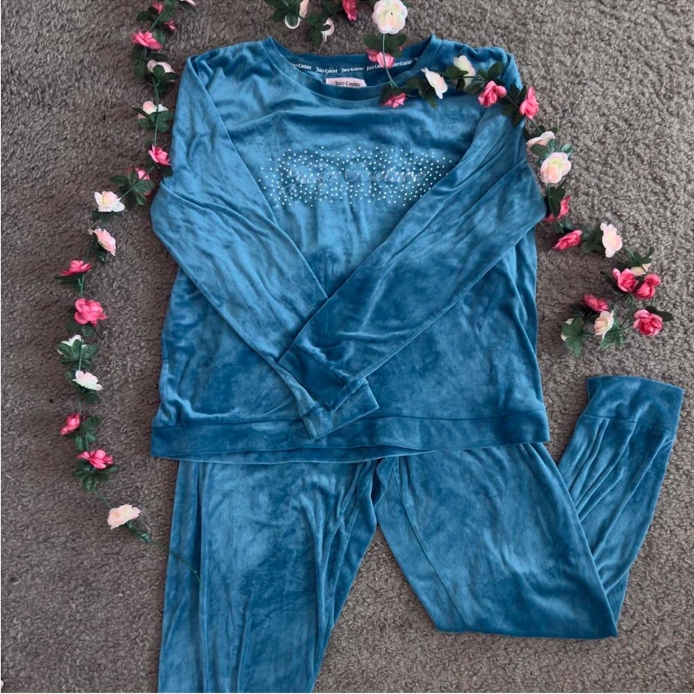 Juicy Couture Blue Velvet Pajama Set Luxurious Wrap-Style